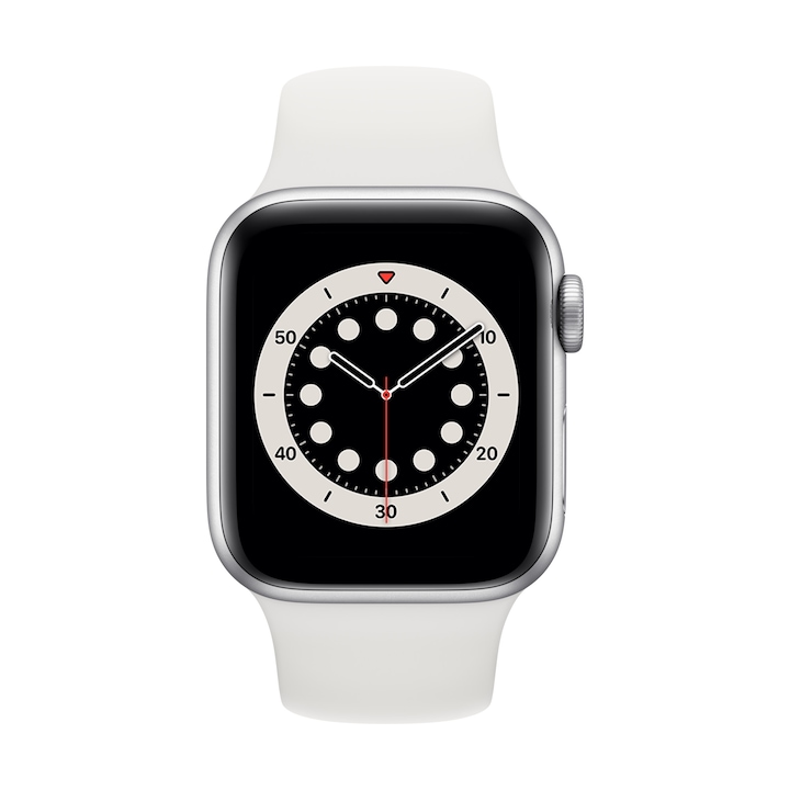 Apple Watch Series 6 GPS, 40 mm-es ezüst alumínium tok fehér sportszíj