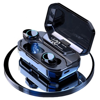 Casti Bluetooth 5.0, AIX©, Wireless (Fara fir), Display LED inteligent, Touch Control, Pairing automat, rezistenta la apa, Handsfree, culoare negru Casti Bluetooth 5.0, AIX©, Wireless (Fara fir), Display LED inteligent, Touch Control, Pairing automat, rezistenta la apa, Handsfree, culoare negru