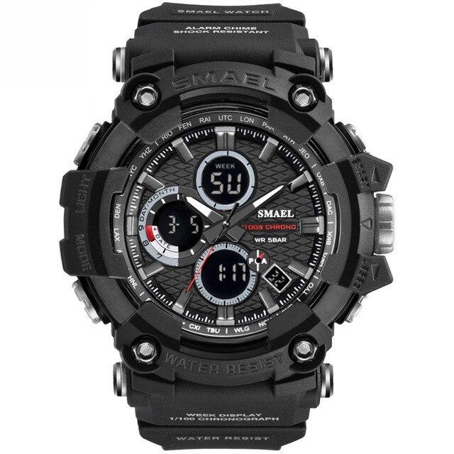 Ceas barbatesc Smael, Digital, Analog, Quartz, Electronic, Lumina de fundal, Alarma, Cronometru, Cronograf, Sport, Militar, Negru