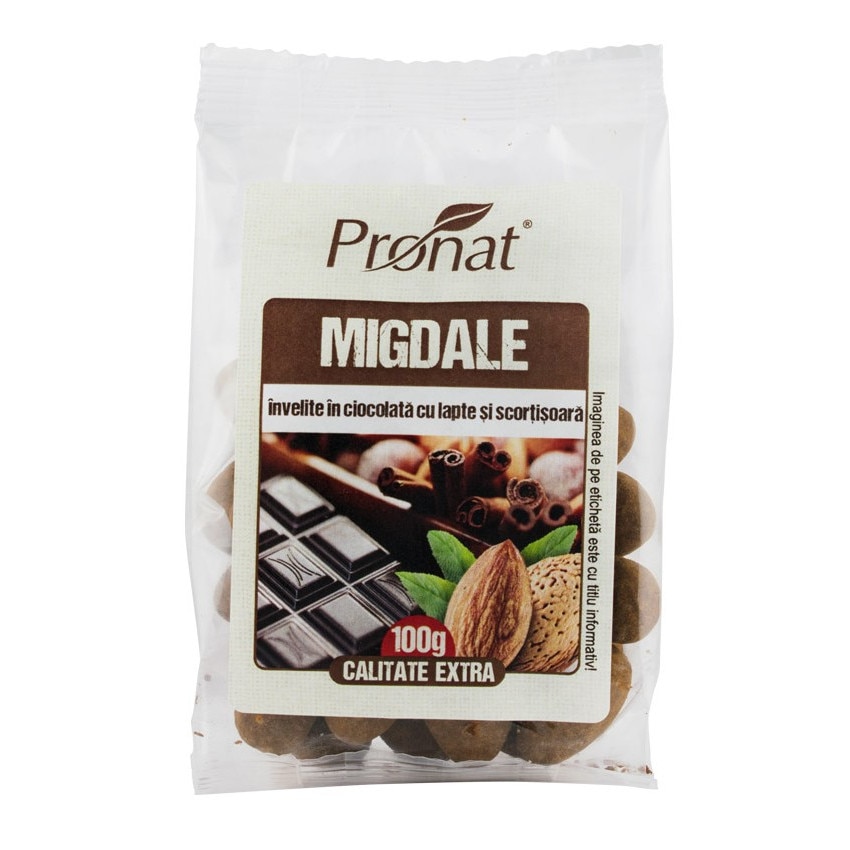 Migdale invelite in ciocolata, cu lapte si scortisoara, Pronat, 100g