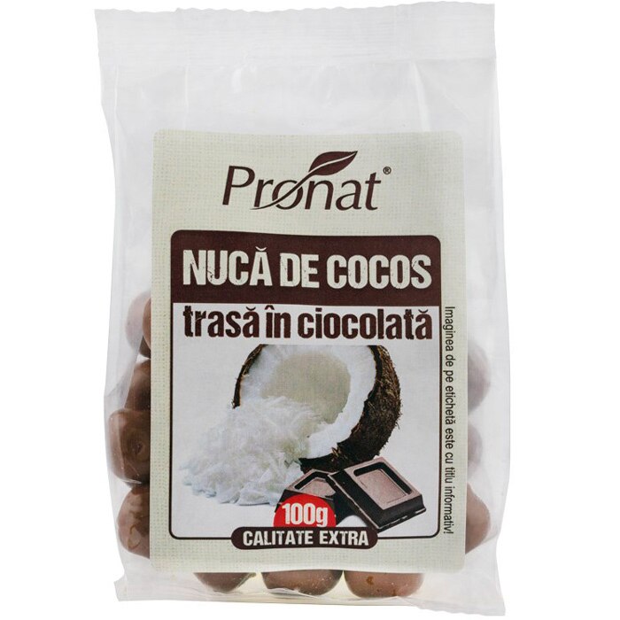 Nuca de cocos trasa in ciocolata, Pronat, 100g