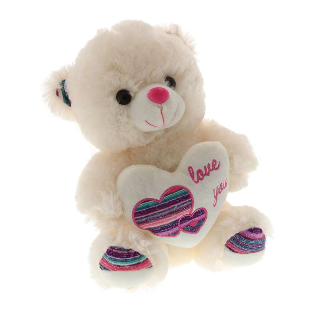 Ursulet de Plus cu Inima Curcubeu 30 cm
