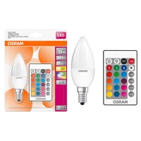 Bec LED RGB-W Osram Star, cu telecomanda, E14, 4.5W (45W), 250 lm, dimabil, A+, lumina alba si colorata