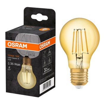 Bec LED vintage (decorativ) Osram 1906, A35, E27, 4W (35W), 410 lm, lumina alba calda (2400K) Bec LED vintage (decorativ) Osram 1906, A35, E27, 4W (35W), 410 lm, lumina alba calda (2400K)