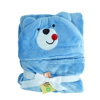 Paturica pentru bebelus cocolino cu gluga, model ursulet, albastru, 87 cm