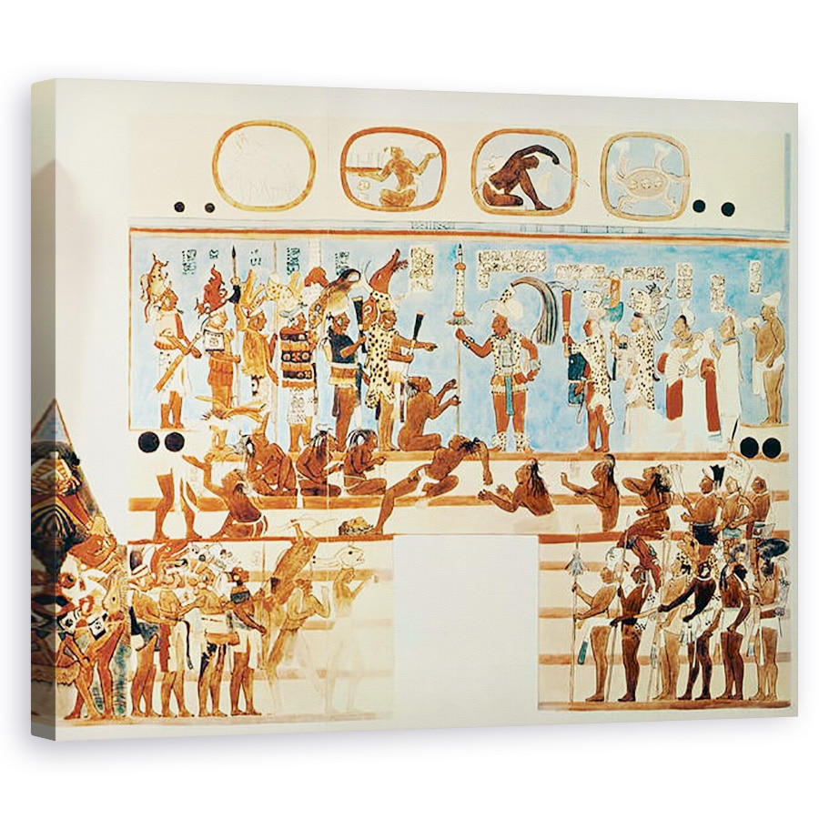 Tablou canvas - Antonio de Tejeda - Copie a unei picturi murale de la Bonampak care infatiseaza preotii si nobilii mayasi judecand prizonierii de razboi, 60 x 75 cm