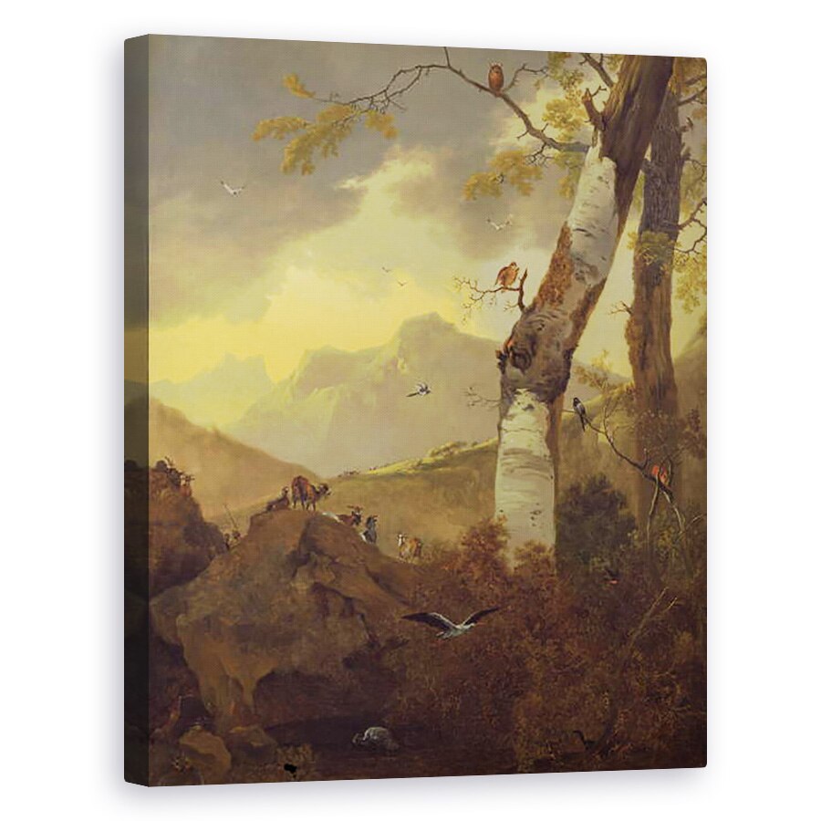 Tablou canvas - Adam Pynacker - Peisaj montan cu capre si pasari, 60 x 75 cm