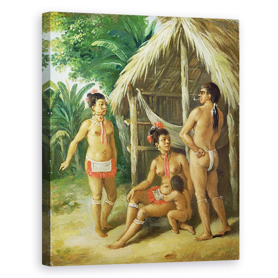 Tablou canvas - Agostino Brunias - O familie Insulele Leeward Carib in afara unei colibe, 60 x 75 cm