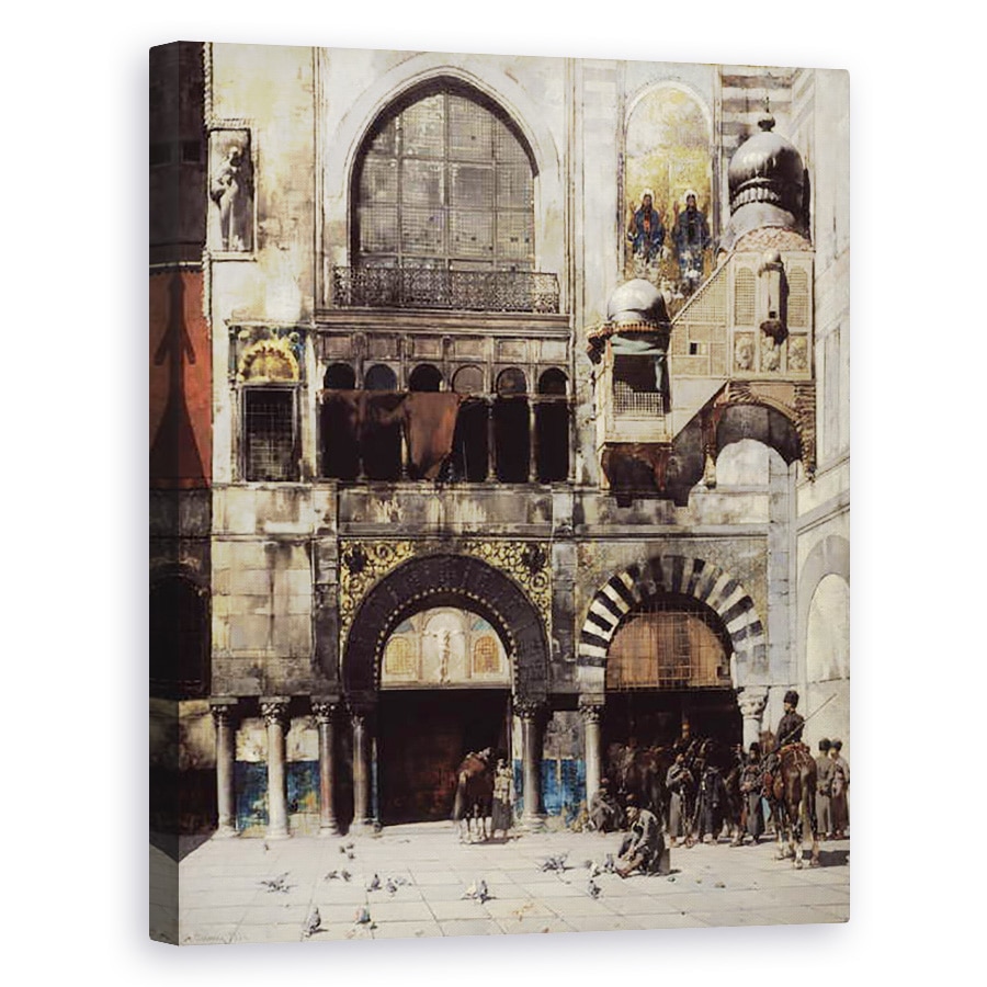 Tablou canvas - Alberto Pasini - Cavaleria circassiana isi asteapta comandantul la usa unui monument bizantin, Memoria Orientului, 80 x 100 cm