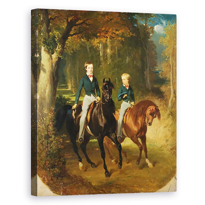 Alfred Dedreux - Louis-Philippe dOrleans 1838-94 Comte de Paris és testvére, Robert dOrleans 1840-1910 Duc de Chartres a Parc de Claremont-ban, Vászonkép, 40 x 50 cm