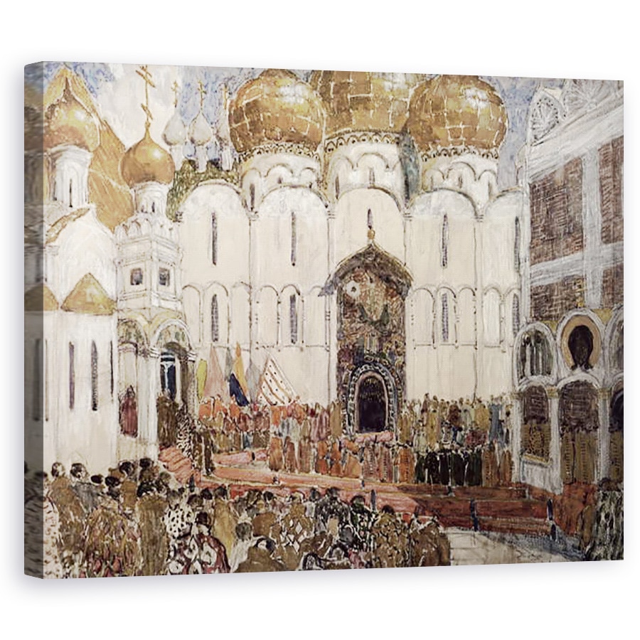 Tablou canvas - Aleksandr Jakovlevic Golovin - O piata din Kremlinul Moscovei, design de scena pentru Prolog, Scena 2 din opera Boris Godunov de Modest Petrovich Mussorgsky, 80 x 100 cm