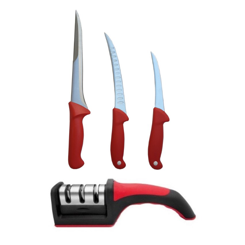 Pachet macelarie format din 3 cutite profesionale MDM, injunghiat, filetat, dezosat si aparat ascutit pe 3 nivele de intensitate