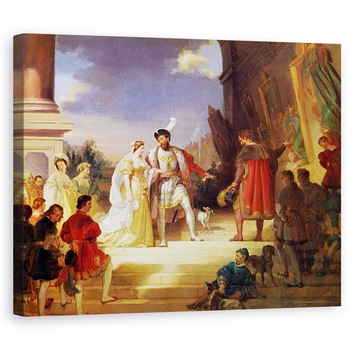 Tablou canvas - Alexandre Evariste Fragonard - François I 1494-1547 cu Leonardo da Vinci 1452-1519, 60 x 75 cm Tablou canvas - Alexandre Evariste Fragonard - François I 1494-1547 cu Leonardo da Vinci 1452-1519, 60 x 75 cm