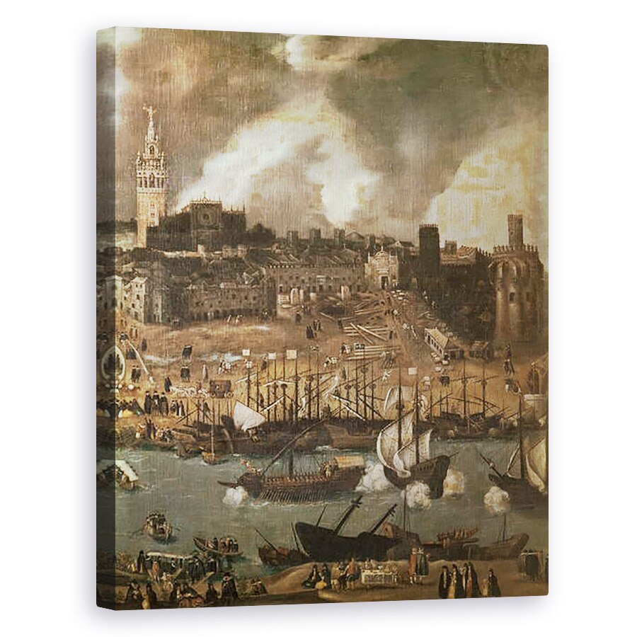 Tablou canvas - Alonso Sanchez Coello - O expeditie care pleaca din Sevilla pentru America in 1498 ulei pe panza, 60 x 75 cm