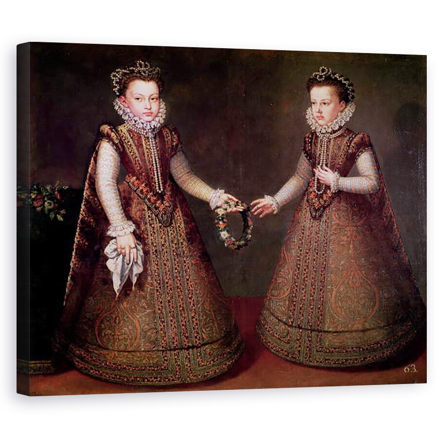 Tablou canvas - Alonso Sanchez Coello - Infantas Isabella Clara Eugenia 1566-1633, guvernator al tarilor de Jos si Catalina Micaela 1567-97, Ducesa de Savoia, 60 x 75 cm