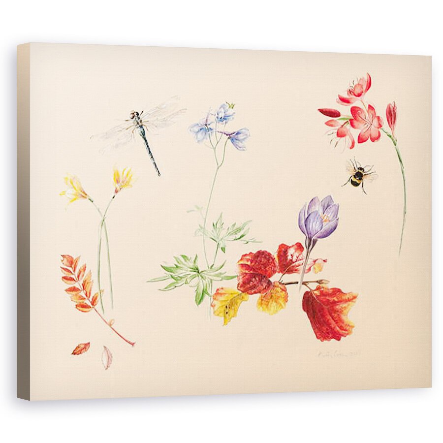 Tablou canvas - Alison Cooper - Flori de toamna si insecte, 60 x 75 cm