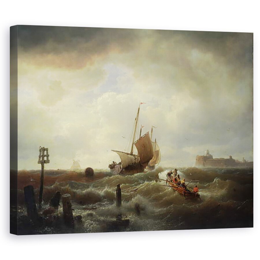 Tablou canvas - Andreas Achenbach - Intrarea in port la Hellevoetsluys, 80 x 100 cm