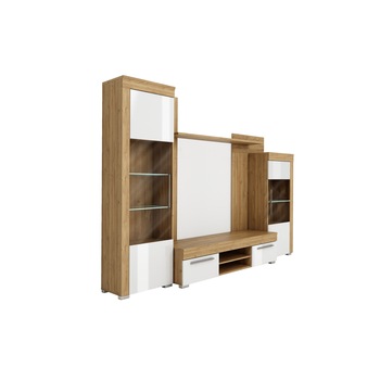 Set mobilier Living Novedo III, Bedora, 1 x Polita, 1 x Comoda, 2 x Dulap, Alb/Natur Set mobilier Living Novedo III, Bedora, 1 x Polita, 1 x Comoda, 2 x Dulap, Alb/Natur