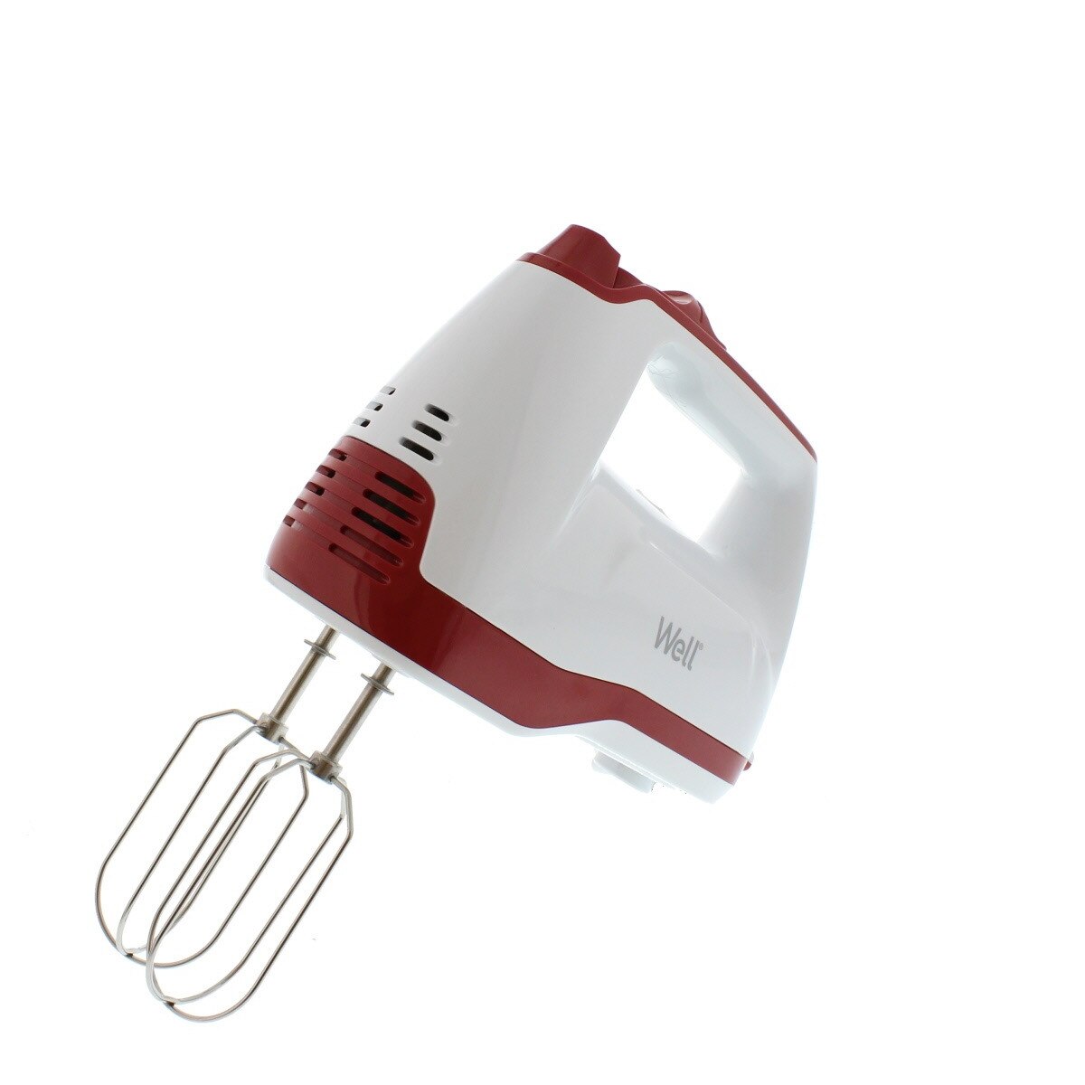 Mixer de mana Well Zing, putere 250W, 5 viteze, 2 teluri, 2 carlige inox, buton ejector, rosu/alb