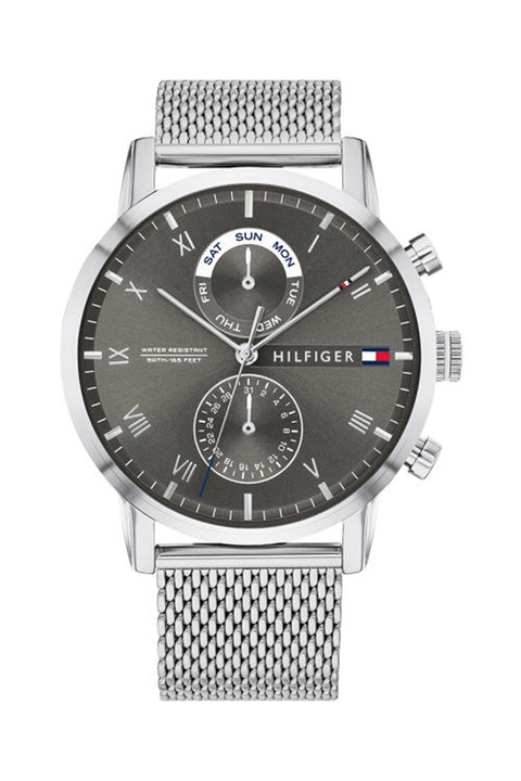 Tommy Hilfiger, Ceas cu functii multiple si bratara cu model plasa, Argintiu