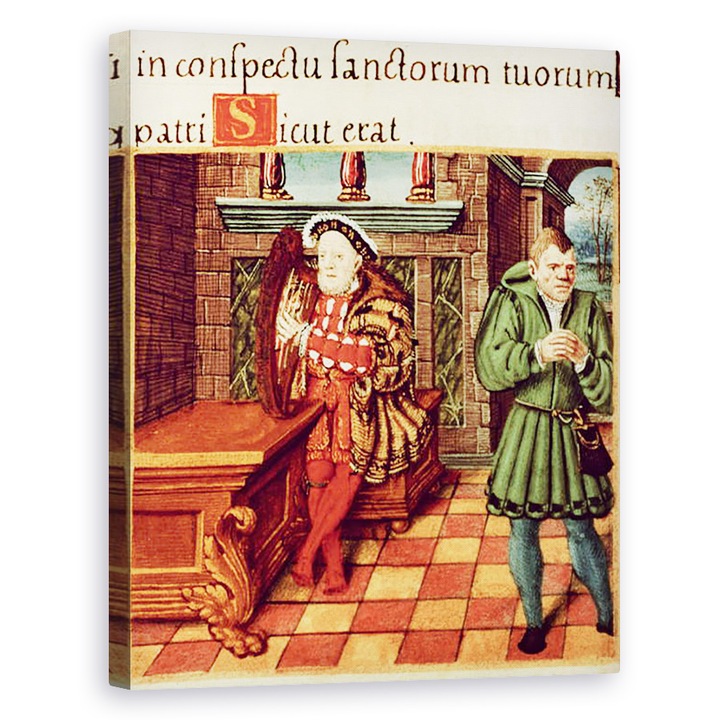 Tablou canvas - Scoala Engleza - Henry al VIII-lea cantand la harpa cu prostul lui Wil Somers, 40 x 50 cm