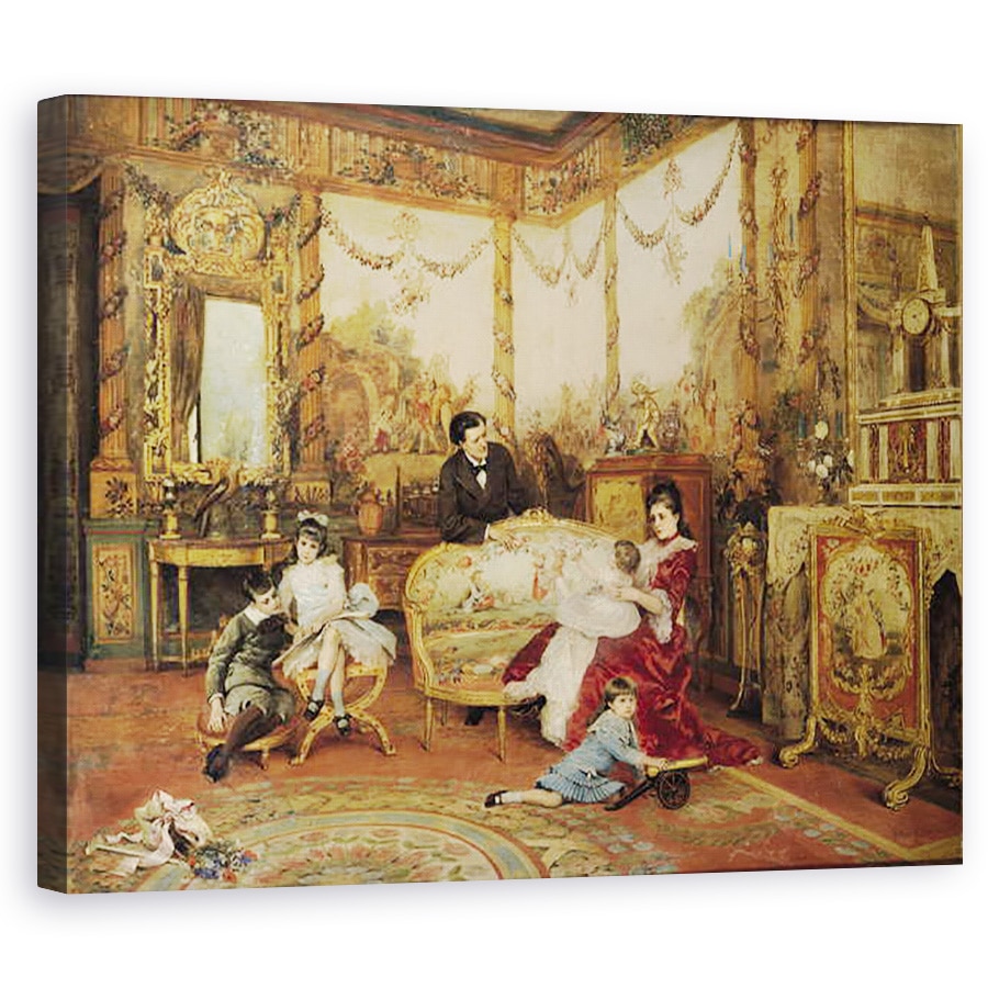 Tablou canvas - Auguste de la Brely - Victorien Sardou 1831-1908 si familia sa in salonul lor de la Marly-le-Roi, 60 x 75 cm