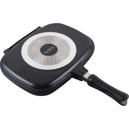 Tigaie dubla grill Cooking by Heinner Dark Line, dreptunghiulara, aluminiu, 32x24x7.5 cm, inductie