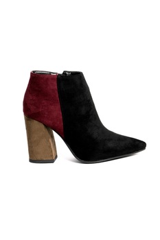 Botine negre cu toc masiv verde militar Botine negre cu toc masiv verde militar