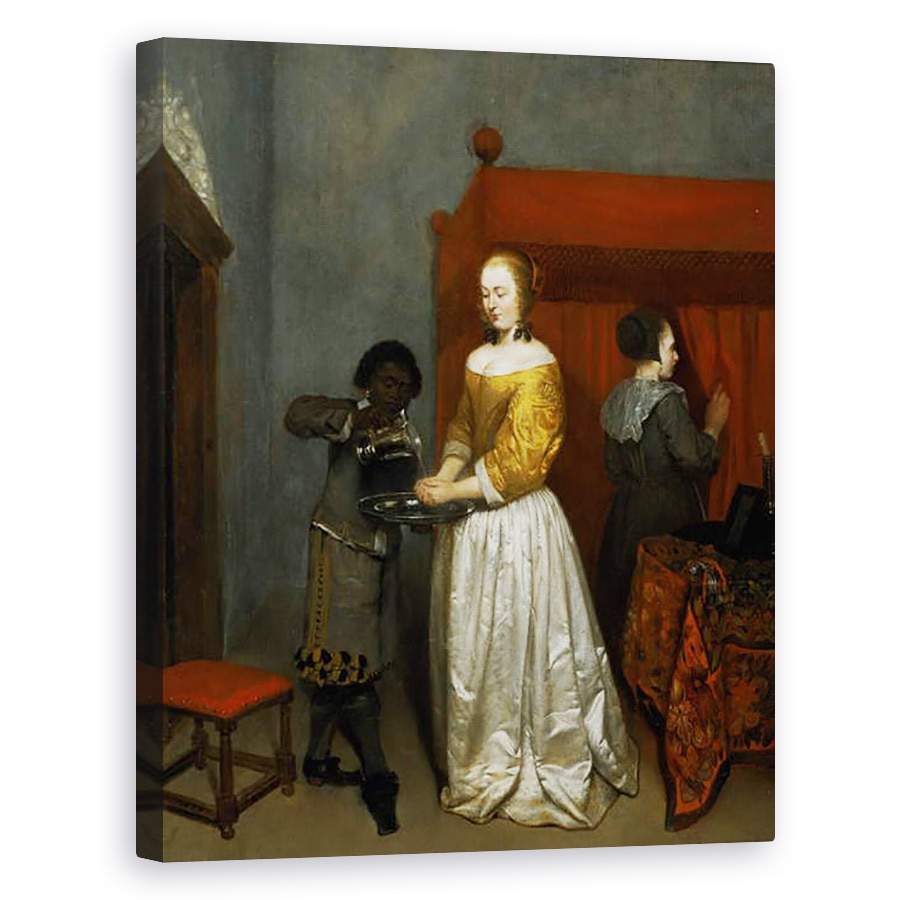 Tablou canvas - Caspar Netscher - O doamna care se spala pe maini, 40 x 50 cm