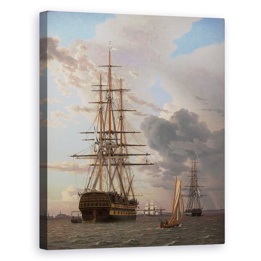 Tablou canvas - Christoffer-Wilhelm Eckersberg - Nava rusa a liniei Asow si o fregata la ancora in drumurile din Elsinore, 60 x 75 cm