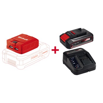 Adaptor USB pe acumulator Einhell Power X-Change TE-CP 18 Li USB - Kit, 18 V, iesire 5 V, 2.1 A + incarcator rapid si acumulator de 2.5 Ah Adaptor USB pe acumulator Einhell Power X-Change TE-CP 18 Li USB - Kit, 18 V, iesire 5 V, 2.1 A + incarcator rapid si acumulator de 2.5 Ah