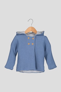 JoJo Maman Bebe, Cardigan din amestec de lana cu gluga, Albastru prafuit JoJo Maman Bebe, Cardigan din amestec de lana cu gluga, Albastru prafuit