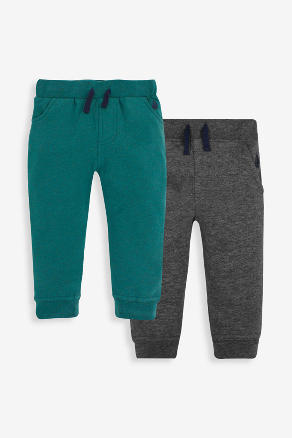 JoJo Maman Bebe, Set 2 perechi de pantaloni din bumbac, baieti, uni, Verde englez/gri antracit