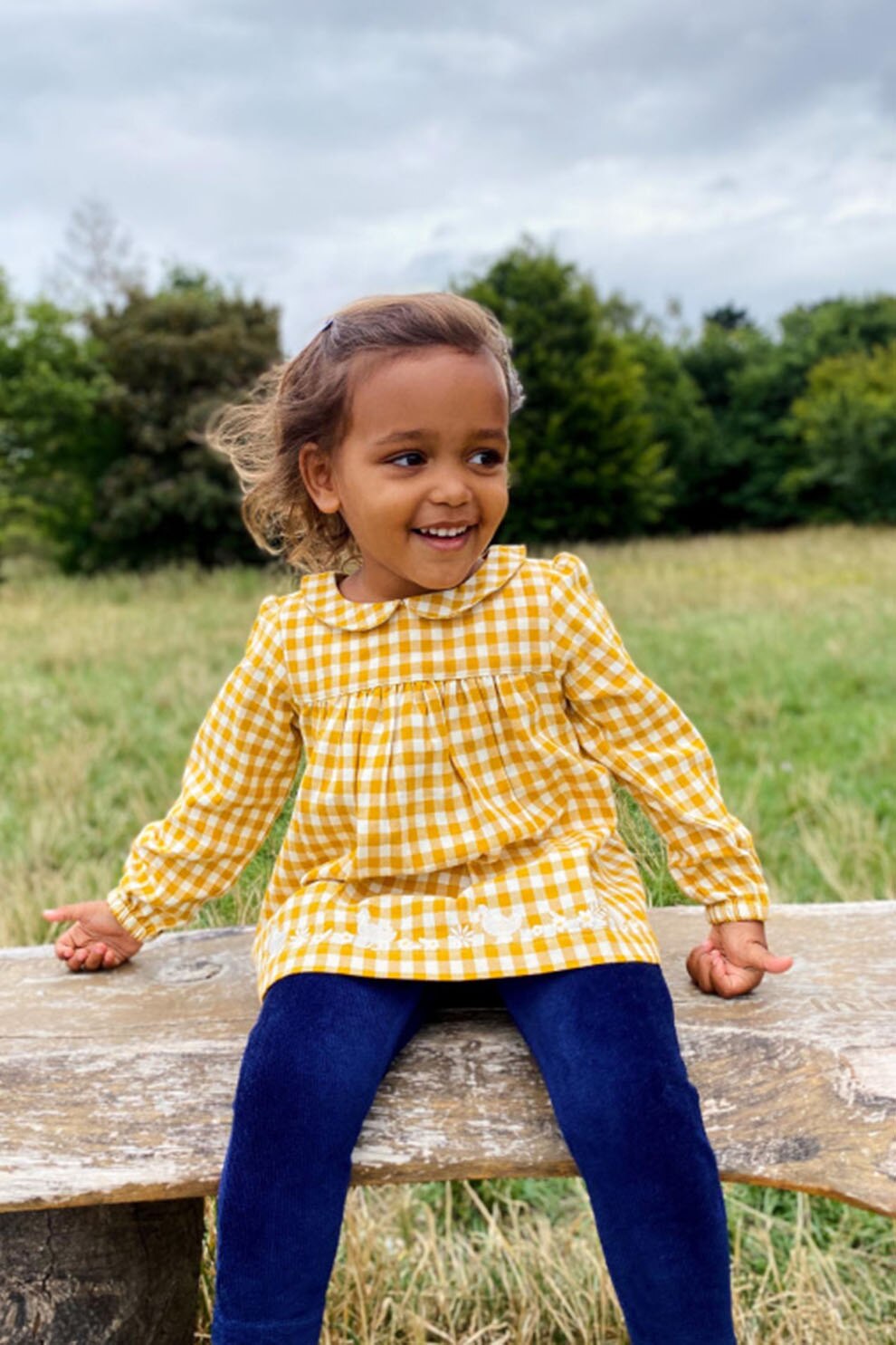 JoJo Maman Bebe, Bluza cu model in carouri, Galben mustar, 78 CM