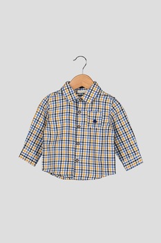 JoJo Maman Bebe, Camasa cu imprimeu in carouri si buzunar pe piept, Galben mustar/Albastru inchis JoJo Maman Bebe, Camasa cu imprimeu in carouri si buzunar pe piept, Galben mustar/Albastru inchis