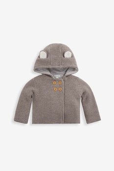 JoJo Maman Bebe, Cardigan din amestec de lana cu gluga, Gri JoJo Maman Bebe, Cardigan din amestec de lana cu gluga, Gri