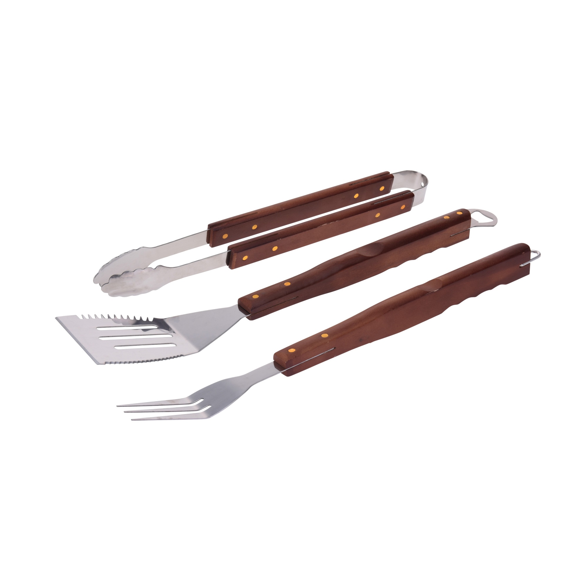Set de 3 ustensile pentru gratar Karll, otel inoxidabil, cu maner de lemn