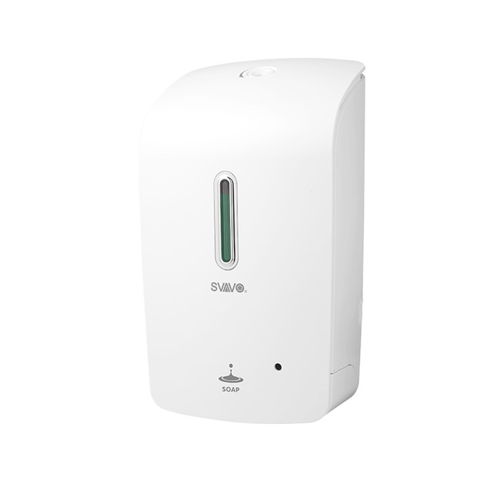 Dispenser (dozator) automat cu senzor pentru sapun lichid/gel dezinfectant, Capacitate 1000 ml, Dozaj ajustabil 0.3 ml/0.8 ml, Senzor detectie 5-8 cm, ABS, Alb