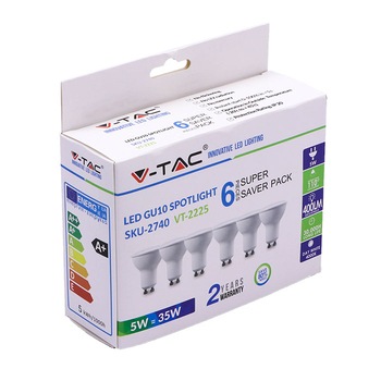 Set 6 becuri led GU10, 5W(35W), 400 lm, A+, lumina neutra, V-TAC Set 6 becuri led GU10, 5W(35W), 400 lm, A+, lumina neutra, V-TAC