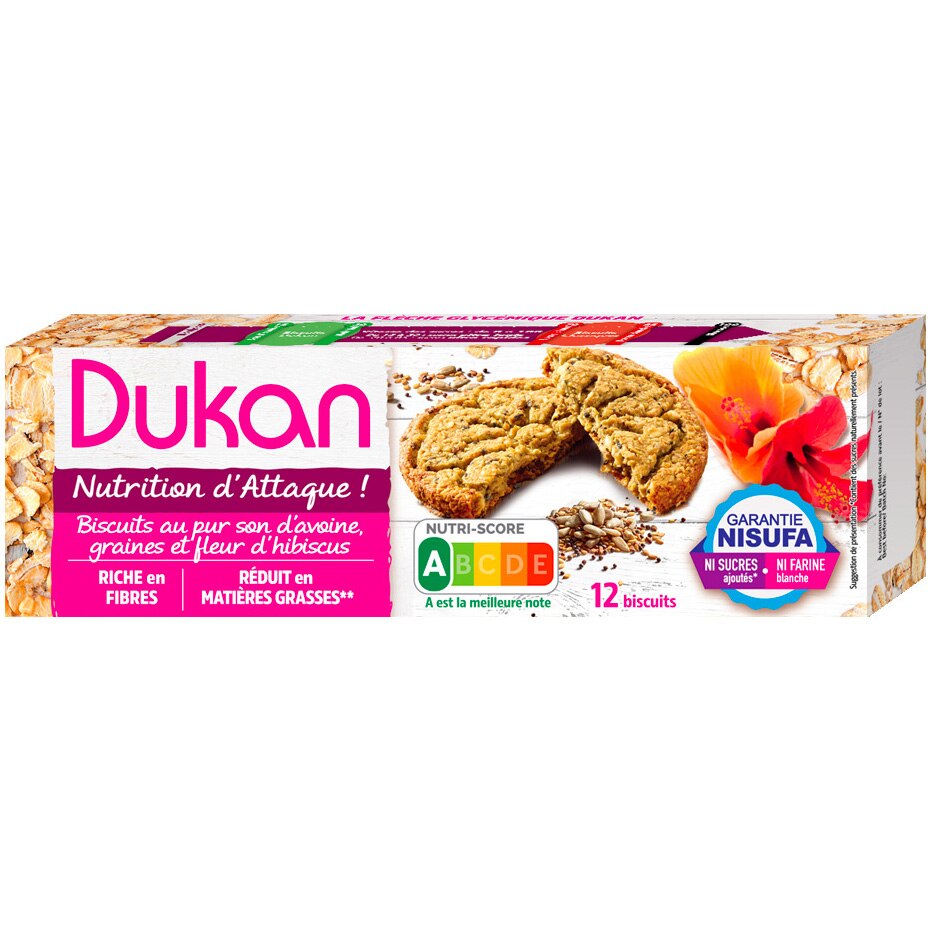 Biscuiti din tarate de ovaz cu seminte si flori de hibiscus, fara zahar, dieta Dukan, 95g