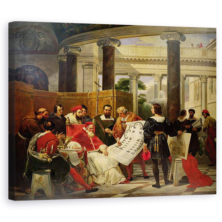 Tablou canvas - Emile Jean Horace Vernet - Papa Iulius al II-lea ordonand lui Bramante, Michelangelo si Rafael sa construiasca Vaticanul si Sfantul Petru, 60 x 75 cm
