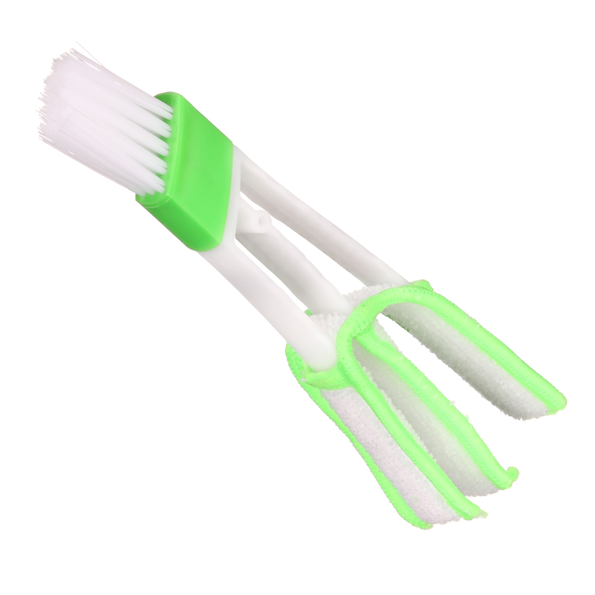 Perie multifunctionala spatii mici, perie pentru masina, doua capete, pensula si laveta, alb-verde