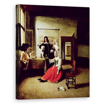 Tablou canvas - Pieter de Hooch - Femeie care bea cu soldati, 60 x 75 cm Tablou canvas - Pieter de Hooch - Femeie care bea cu soldati, 60 x 75 cm