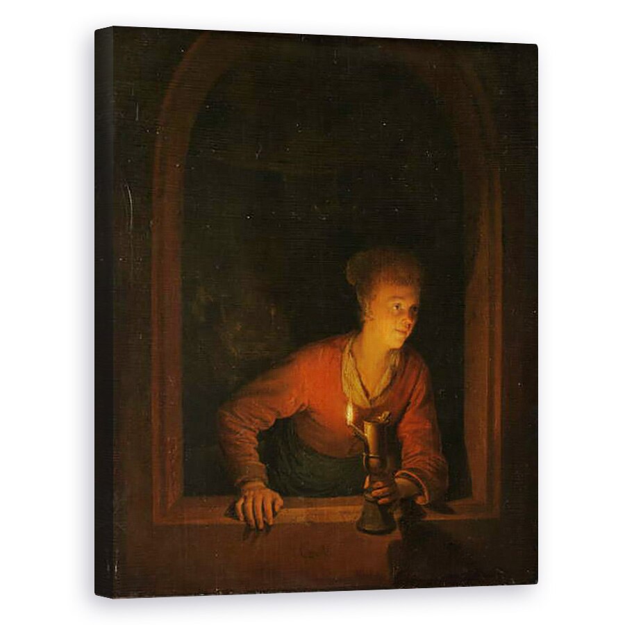 Tablou canvas - Gerard Dou - Fata cu o lampa de ulei la o fereastra, 40 x 50 cm