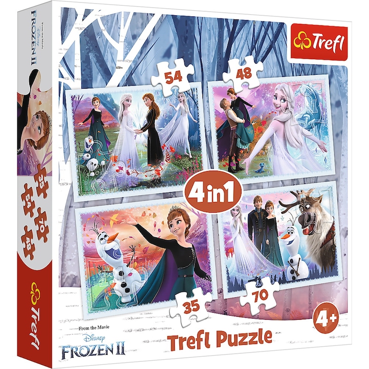 Puzzle Trefl 4 in 1, Disney Frozen II, Padurea magica, 35/48/54/70 piese