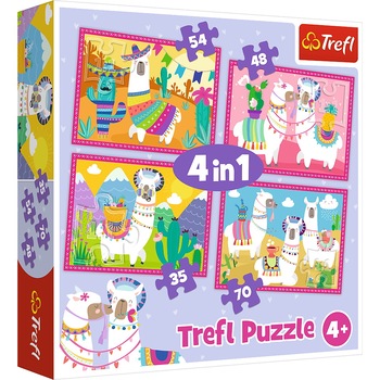 Puzzle Trefl 4 in 1, Lama in vacanta, 35/48/54/70 piese Puzzle Trefl 4 in 1, Lama in vacanta, 35/48/54/70 piese
