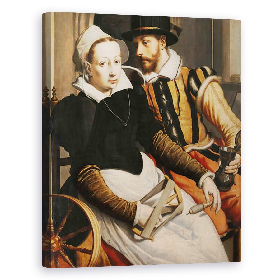 Tablou canvas - Pieter I Pietersz. - Barbat si femeie la o roata de filare, 60 x 75 cm
