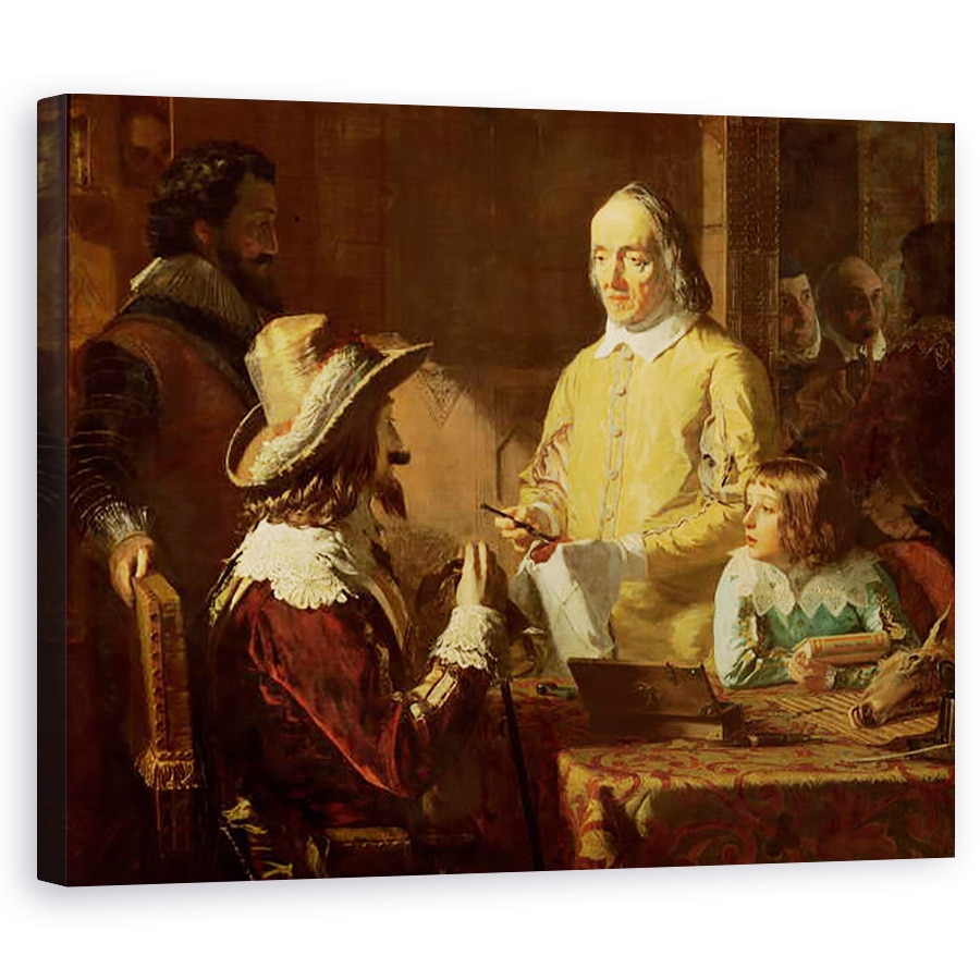 Tablou canvas - Robert Hannah - William Harvey 1578-1657 demonstrand lui Carol I teoria sa despre circulatia sangelui, 60 x 75 cm