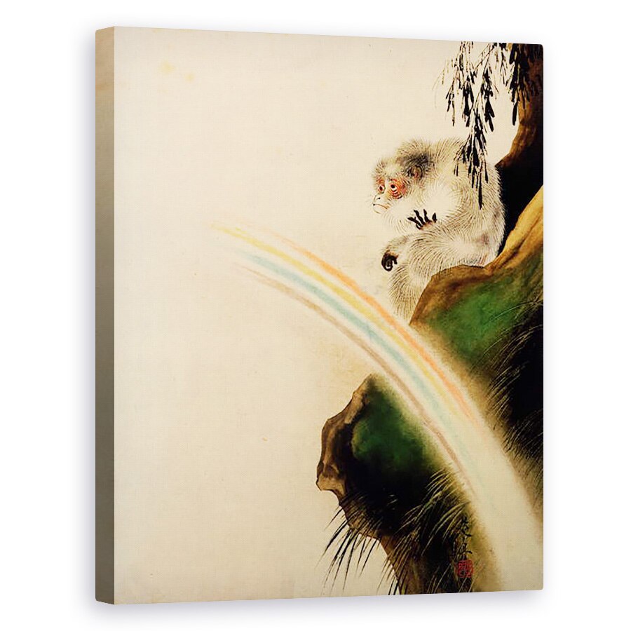 Tablou canvas - Shibata Zeshin - Gibbon asezat pe o stanca cu curcubeu in prim-plan, 80 x 100 cm
