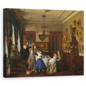 Tablou canvas - Seymour Joseph Guy - Concursul pentru Buchet - Familia lui Robert Gordon in sala de mese din New York, 80 x 100 cm Tablou canvas - Seymour Joseph Guy - Concursul pentru Buchet - Familia lui Robert Gordon in sala de mese din New York, 80 x 100 cm